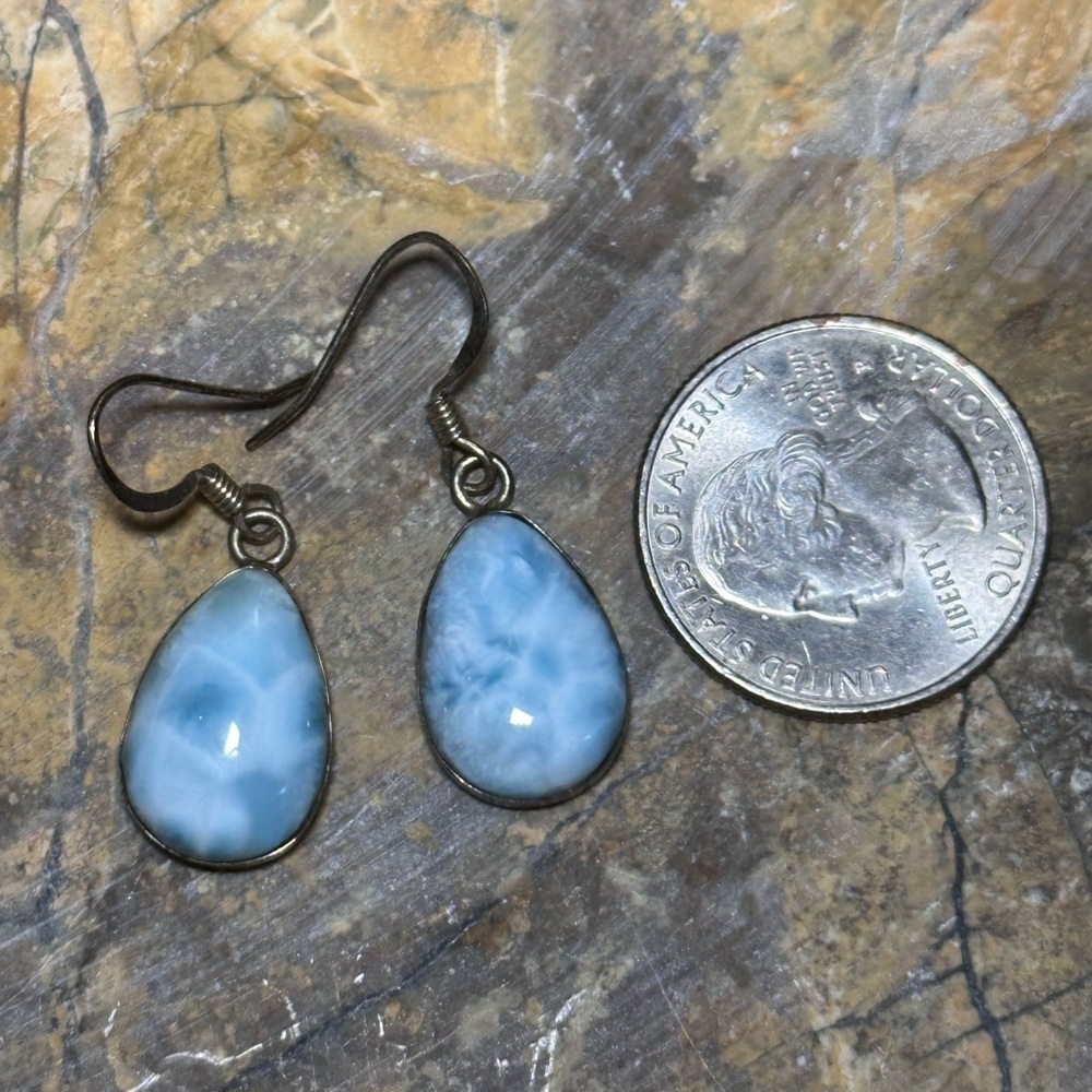 Larimar Dangle Tear Shaped Earrings Feminine Dominican Republic
